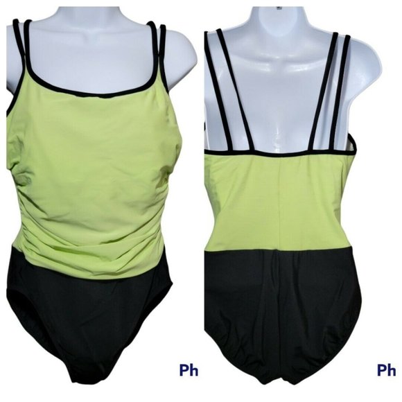 Trimshaper Other - Trimshaper Swimsuit Womens Size 12 One Piece Strappy Green Black Swim Wear Beach